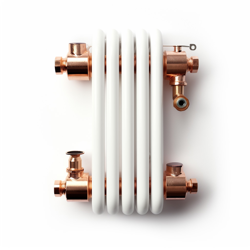 House Heating - A white radiator with copper pipes on a white background.