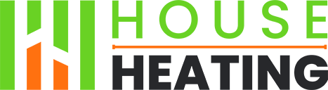 House Heating - A green, orange, and black logo.